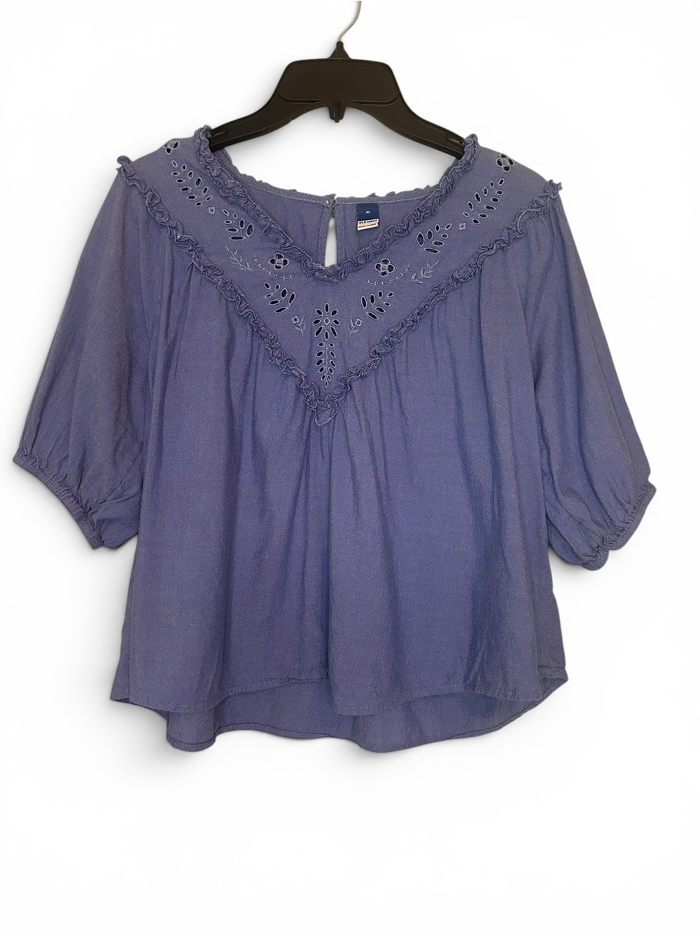 Old Navy Blue Eyelet V-Yoke Blouse